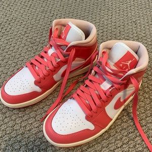 Nike Air Jordan 1 Mid, Women’s, 6.5, Pink and White, Barely Used